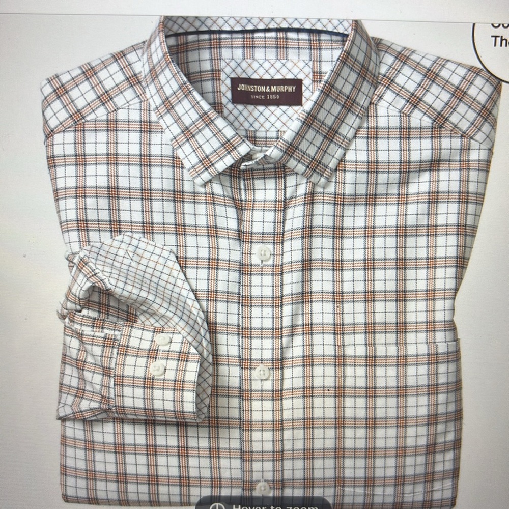 Johnston and Murphy Premium Cotton Shirt Rust/Navy Double Windowpane Mens XXL A+